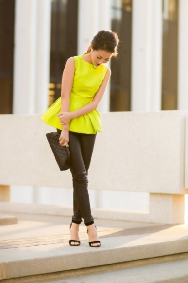 peplum outfit neon