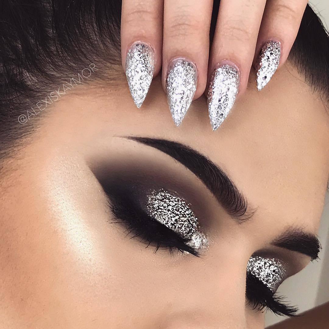 blue and silver glitter makeup